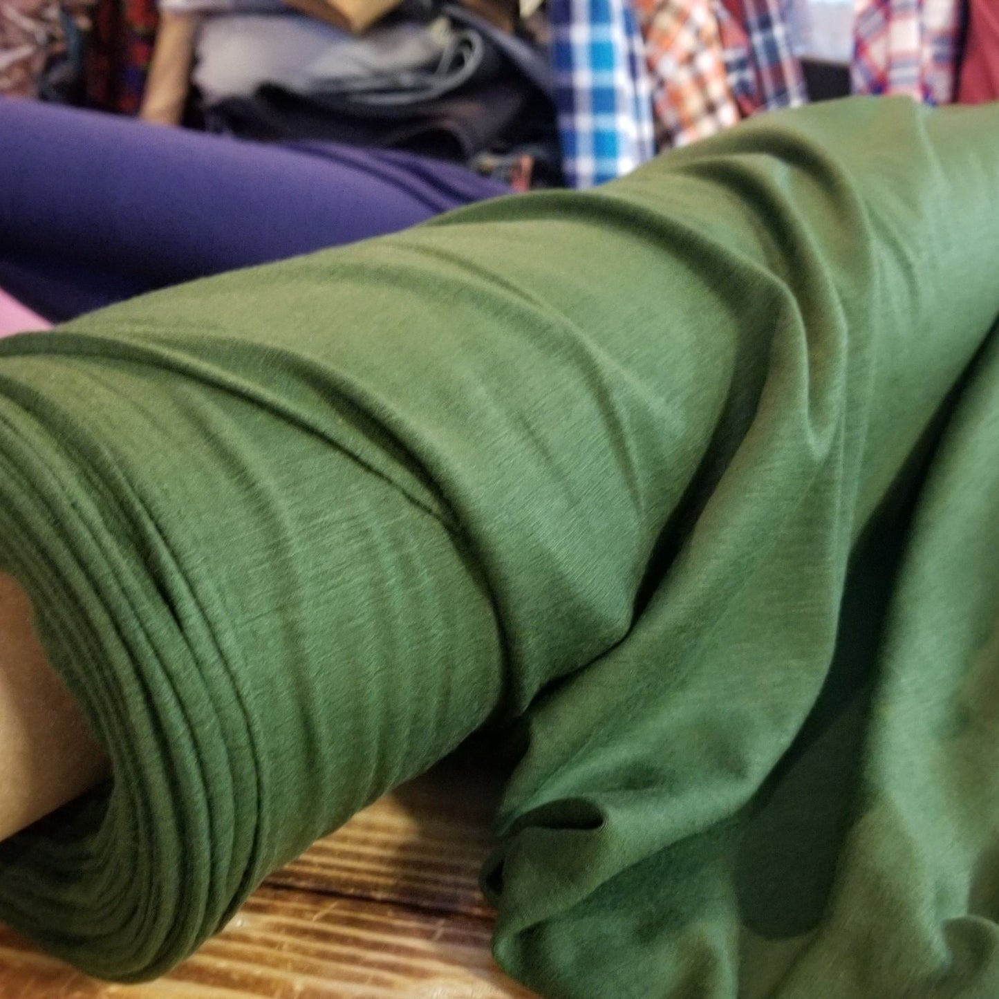 Designer Deadstock Wool Stretch Jersey Knit Green by the yard LA