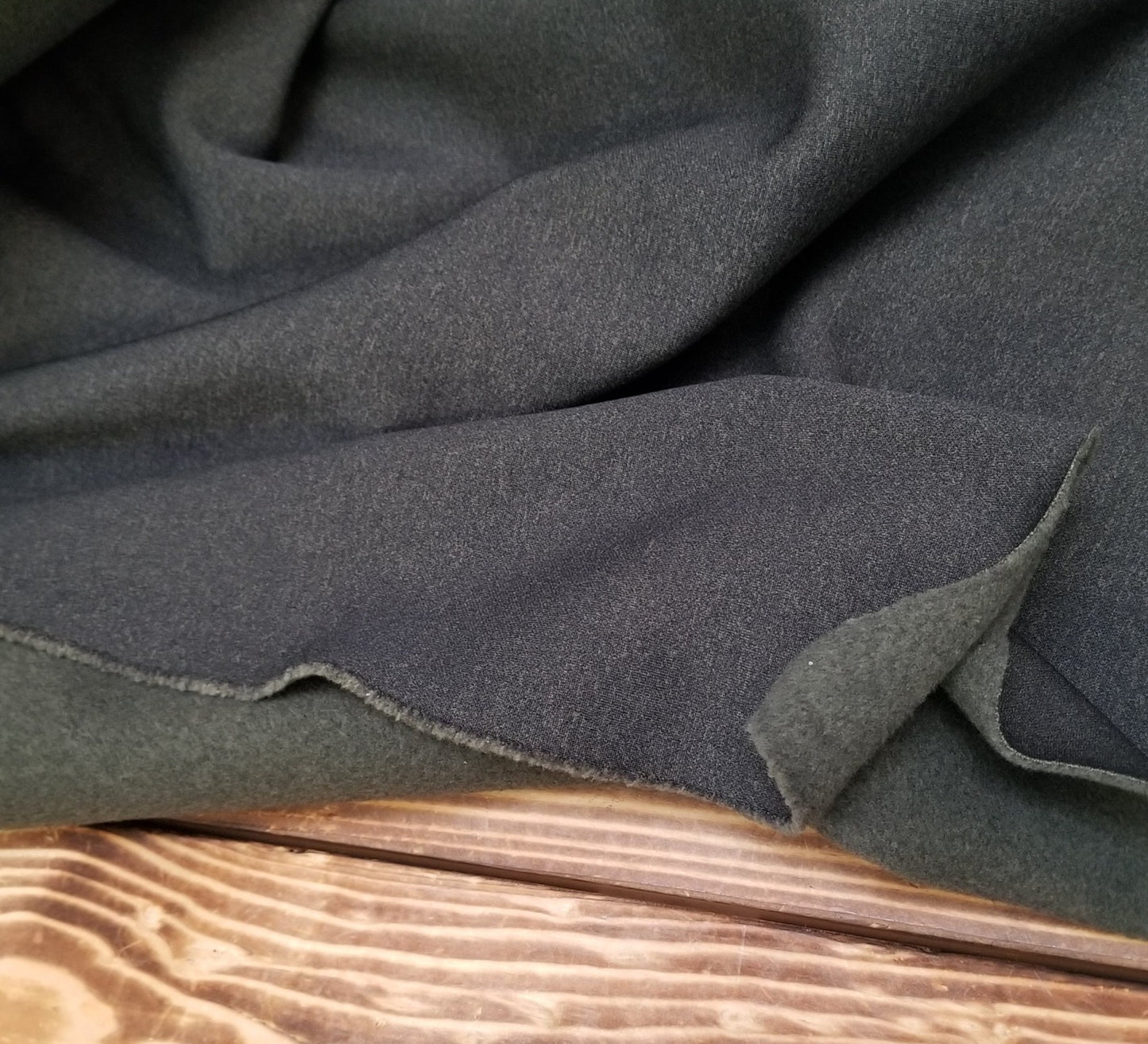 Designer Deadstock Sweatshirt  Charcoal Shell Olive Reverse Fleece Knit- by the yard