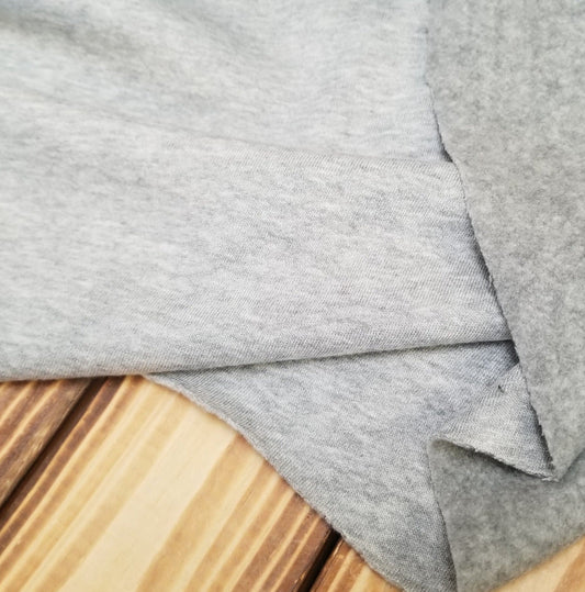 End of BOlt: 1 yard of Designer Deadstock Sweatshirt Heather Gray Sweatshirt Fleece Knit- remnant