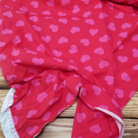 End of Bolt: 1-5/8th yards of Fashion Hearts Pink and Red Cotton Spandex Jersey Knit- remnant