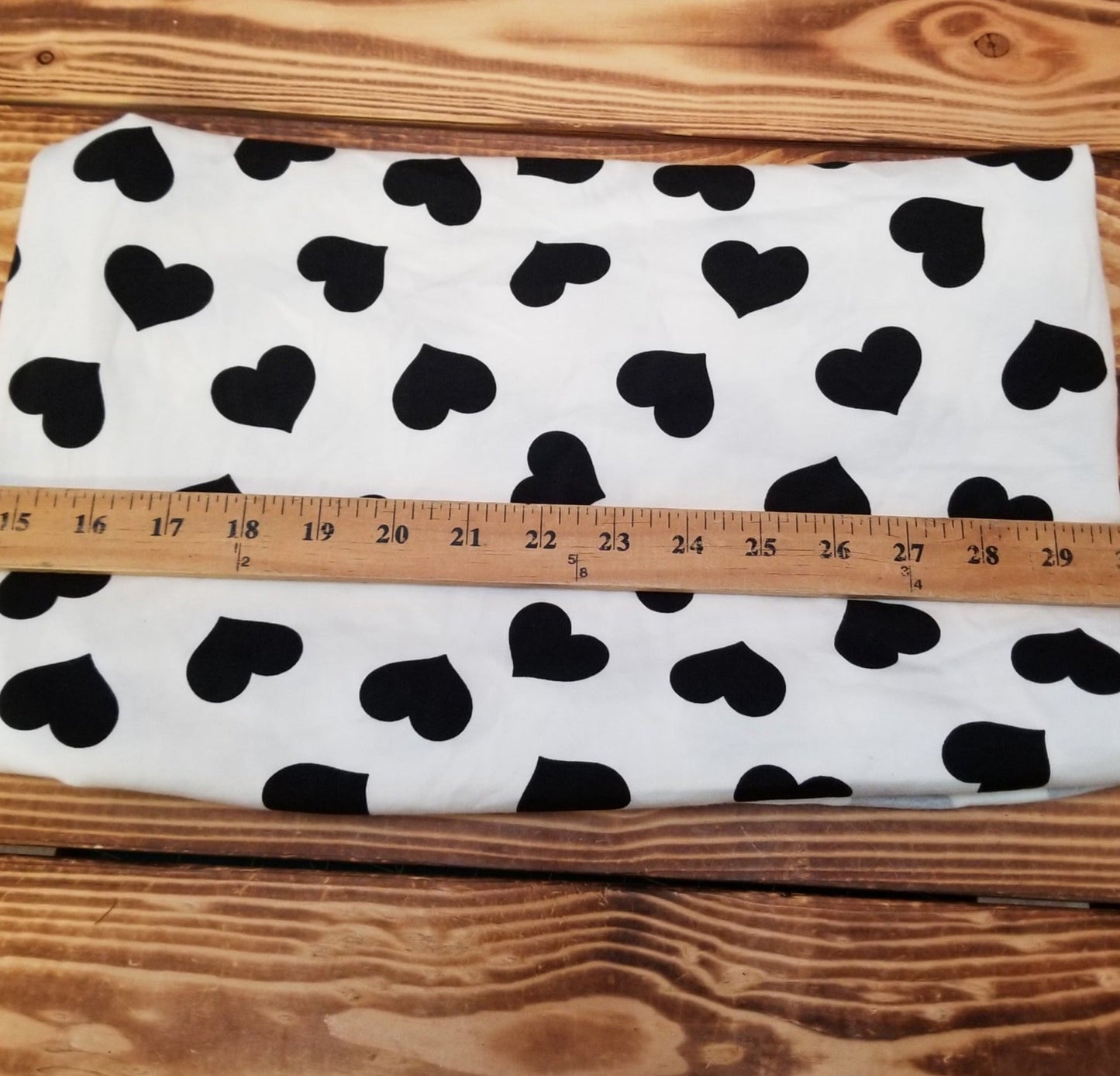 End of Bolt: 2 yards of Fashion Hearts Black and White Cotton Spandex Jersey Knit-remnant