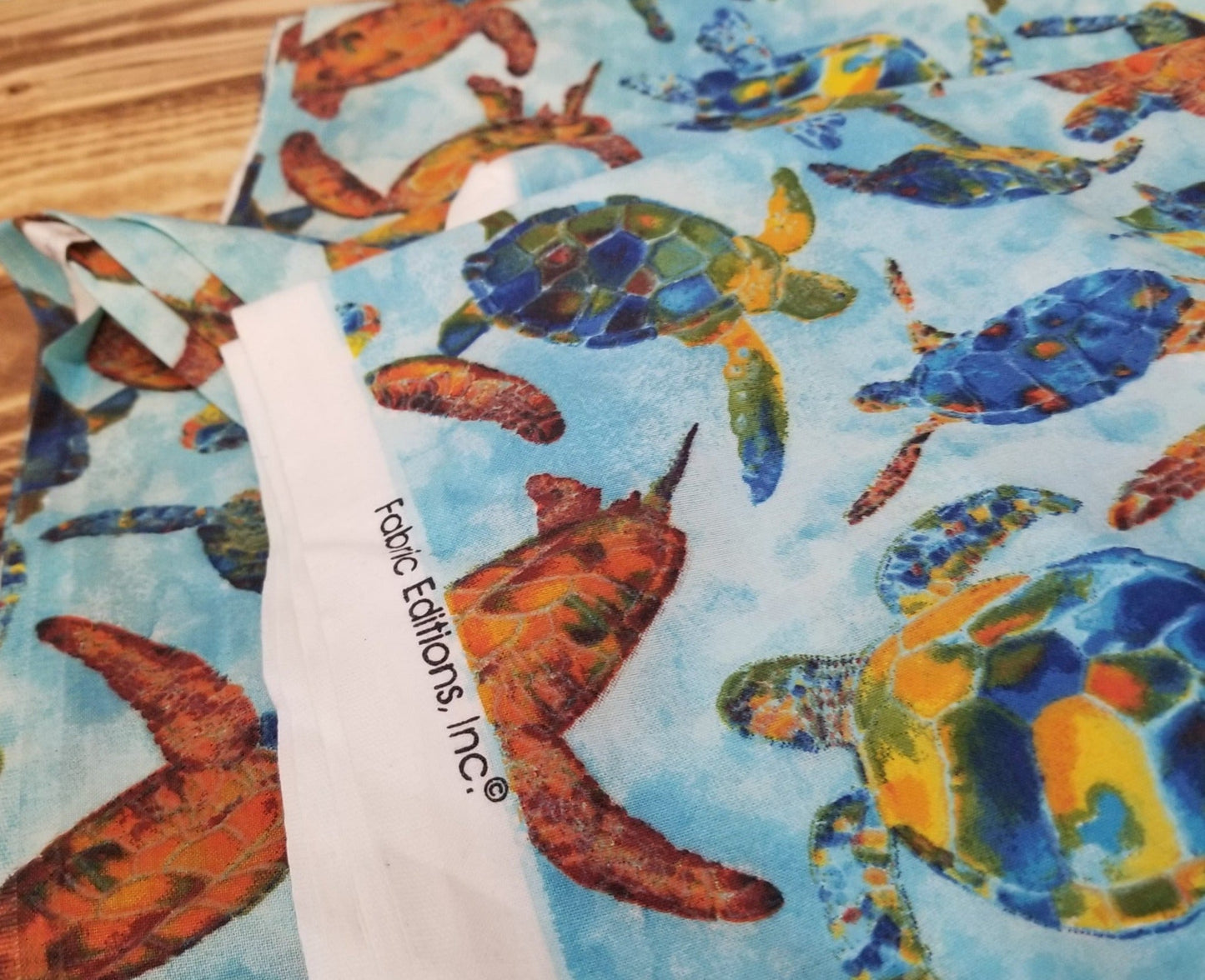 End of Bolt: 1.5 yards of quilting cotton sea turtles- remnant