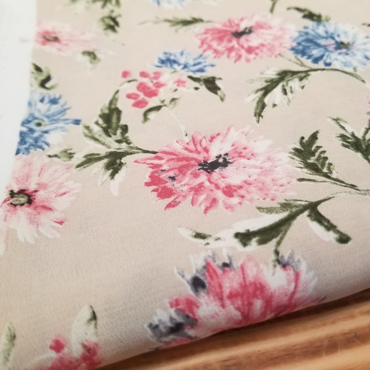 Designer Deadstock Vintage Blue and Pink Florals Rayon Woven- price per yard