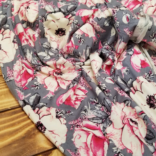 premium quality apparel textile knit fabric roses. for t-shirts and pajamas, and cardigans, and dresses. LA Finch Fabrics. Ships from California.