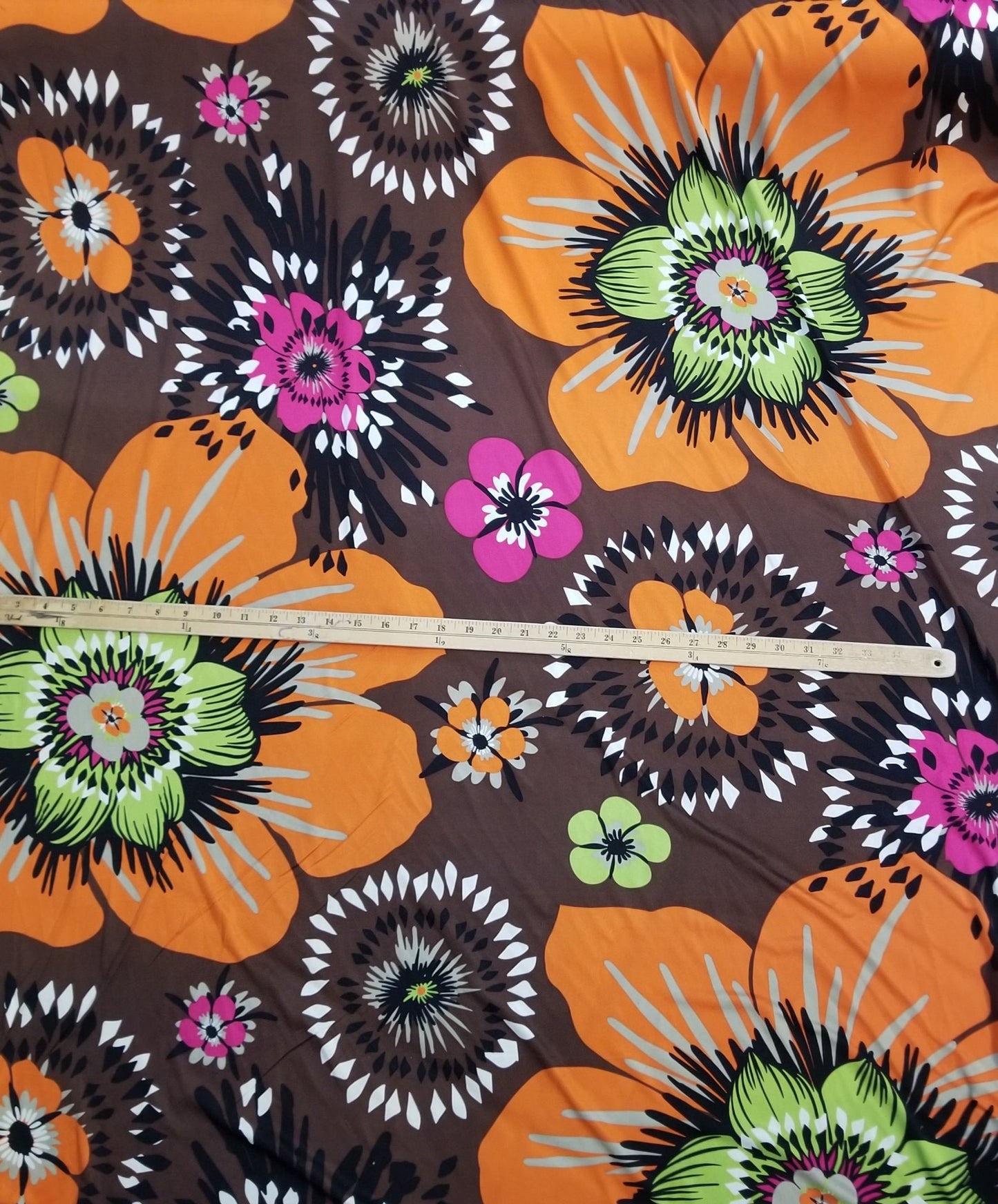 Designer Deadstock Silk Jersey Orange and Brown  Large Scale Floral Print Knit-price  by the yard