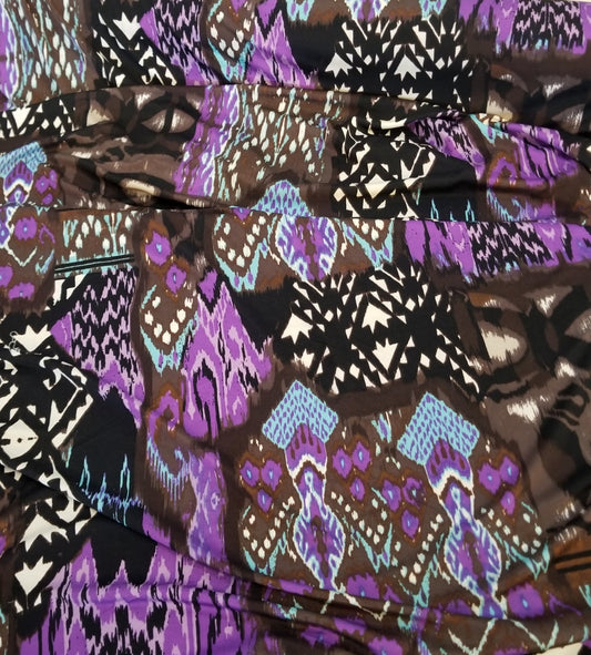 Designer Deadstock Silk Jersey Purple and Brown Abstract Geometric Print Knit-price  by the yard