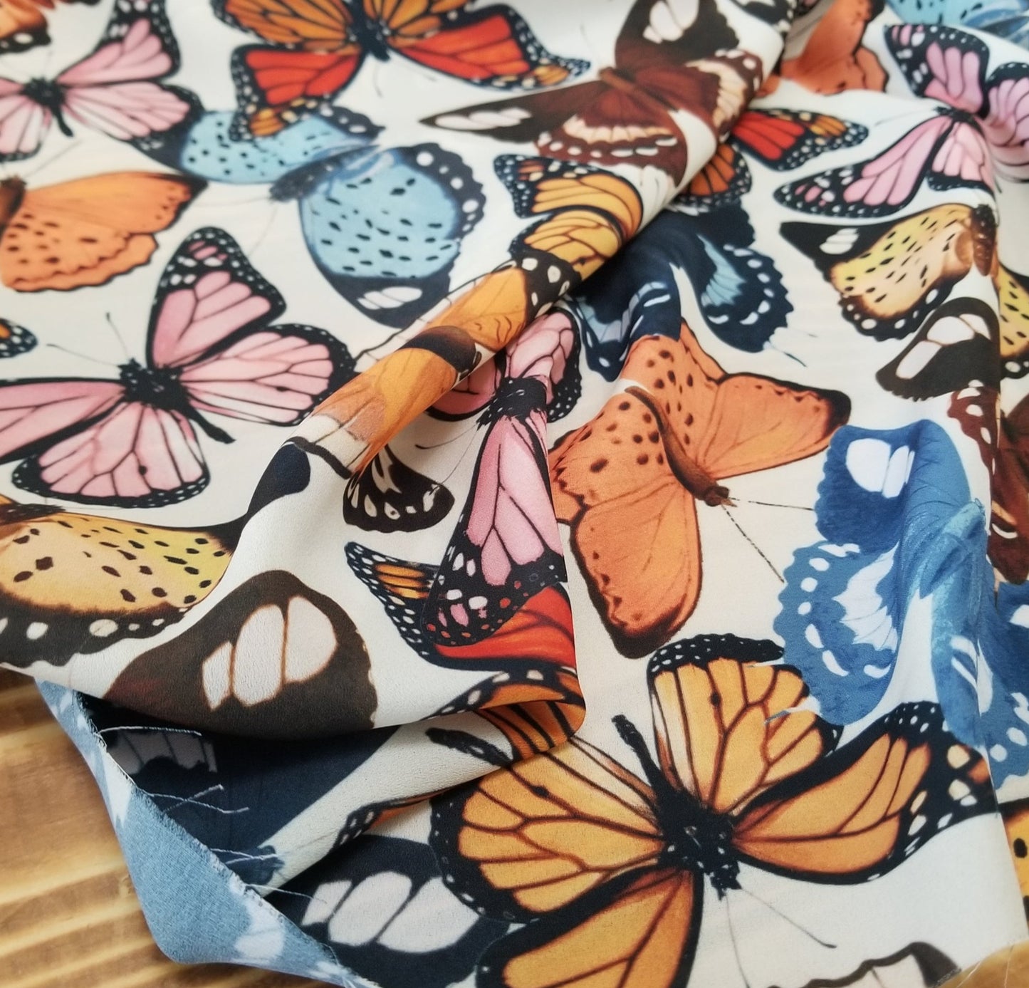 Designer Deadstock Butterflies Blousewear Cream Matte Textured Crepe Woven Print- price per yard