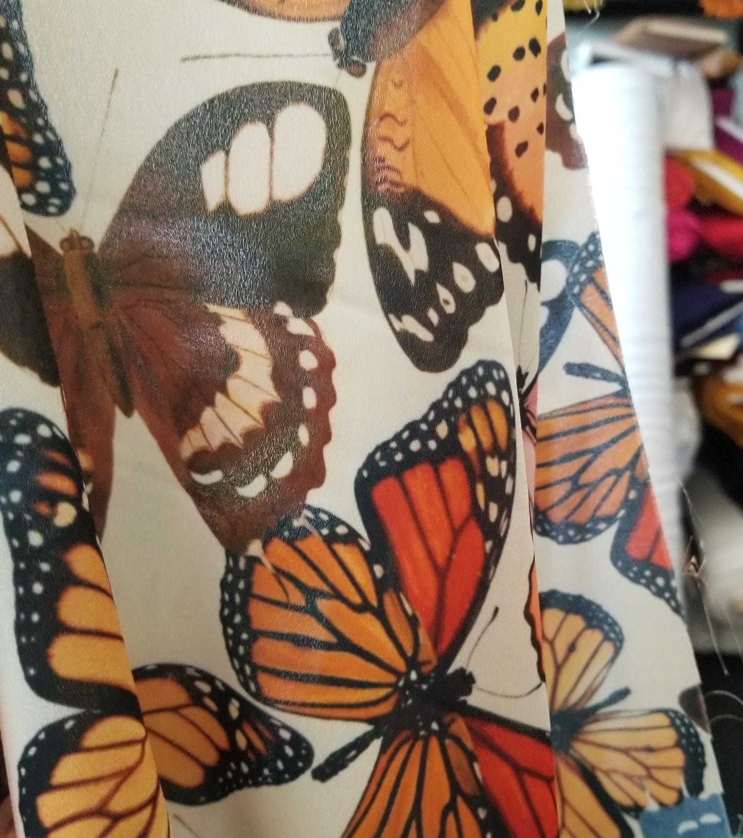 Designer Deadstock Butterflies Blousewear Cream Matte Textured Crepe Woven Print- price per yard