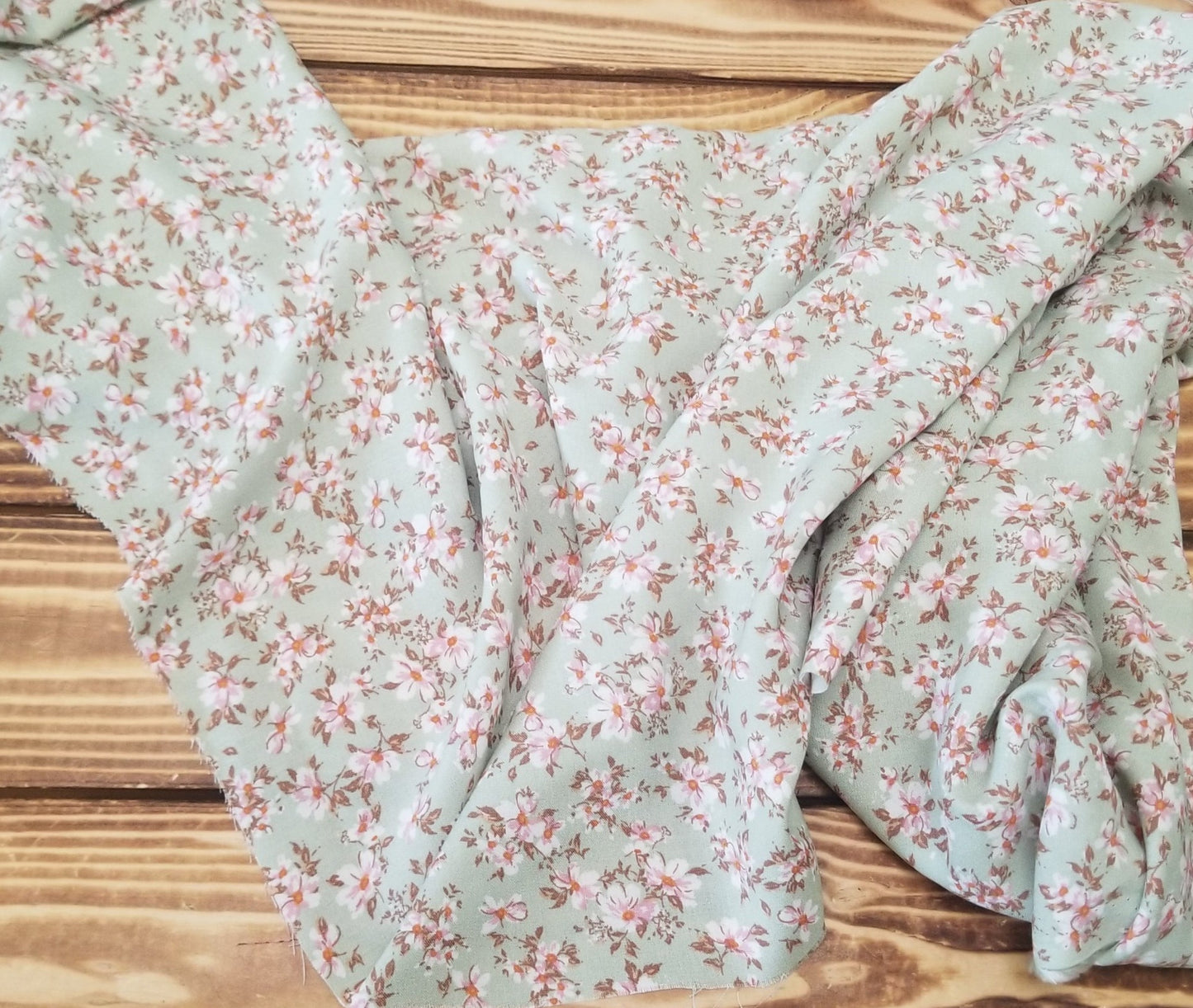 Designer Deadstock Cottage Small Floral Mint Rayon Challis Woven- price by the yard