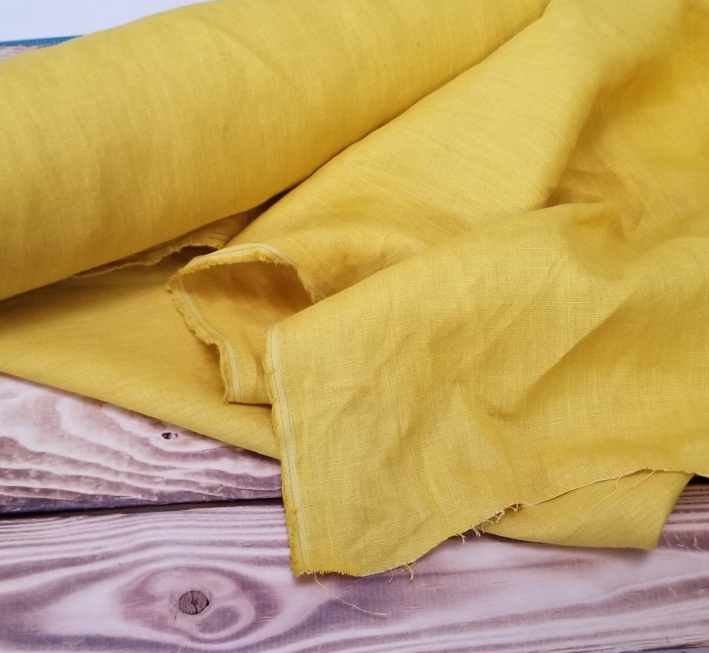 FABRIC SWATCH of Designer Deadstock Marigold Yellow Linen Woven