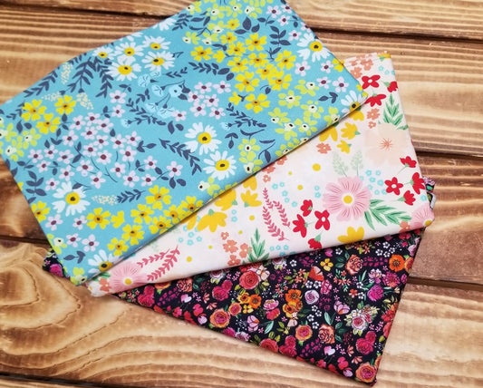 End of Bolt 3 yard case pack: 3 pieces of Quilting floral cottons ( 1 yard cuts)- As pictured