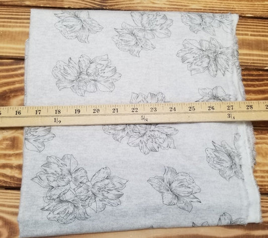 LA FINCH 5 Yard precuts: 5 yards of Deadstock Cotton Scribbles Floral Two Tone Charcoal Gray Flannel Woven