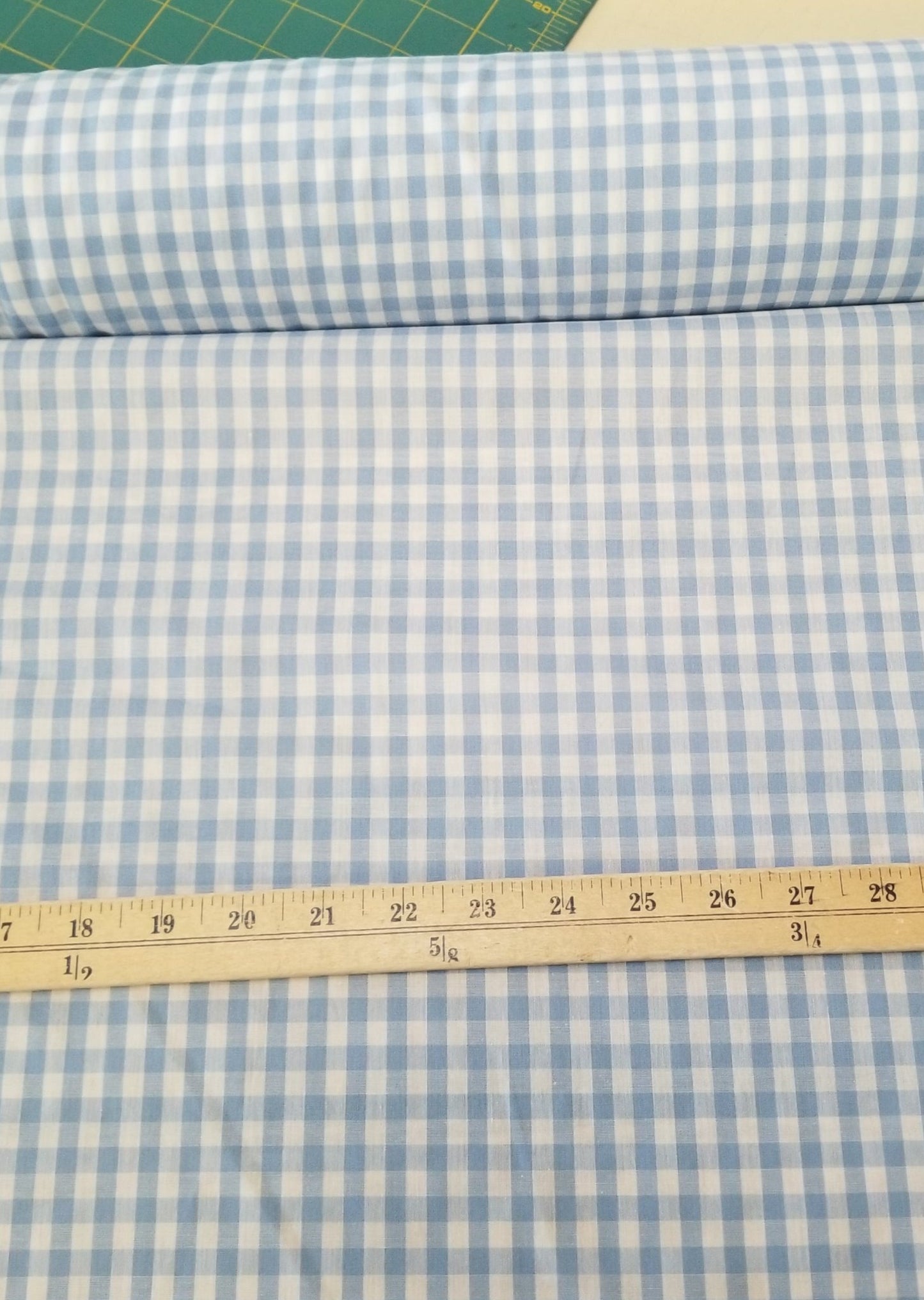 Designer Deadstock Gingham Cottage Blue Picnic Cotton Shirting Poplin Woven- by the yard