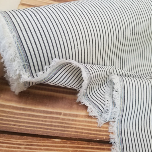 designer deadstock cotton stripe shirting. Apparel fabrics. LA Finch Fabrics