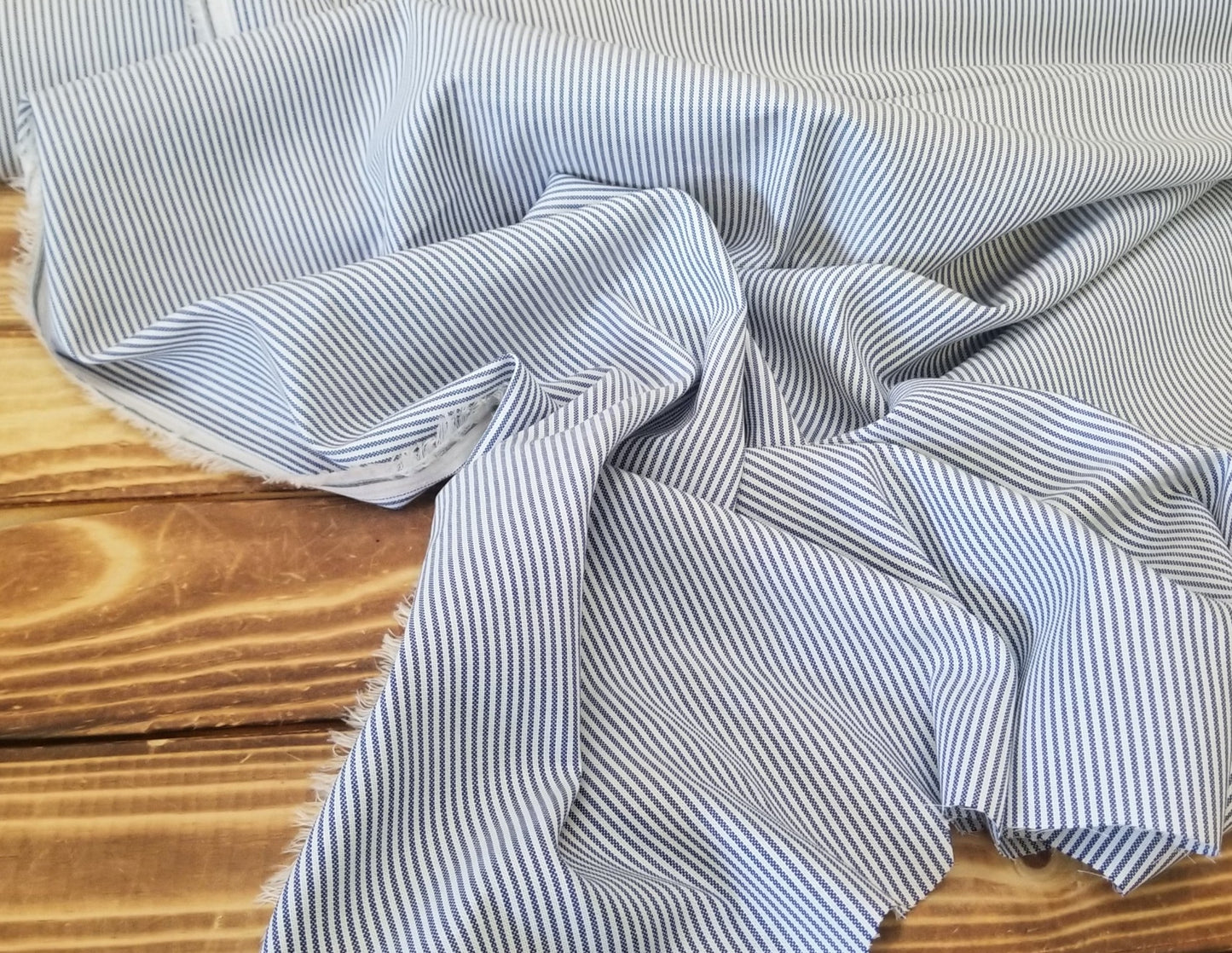 Designer Deadstock Cotton Shirting Vertical Micro Stripe Navy and White Woven- by the yard