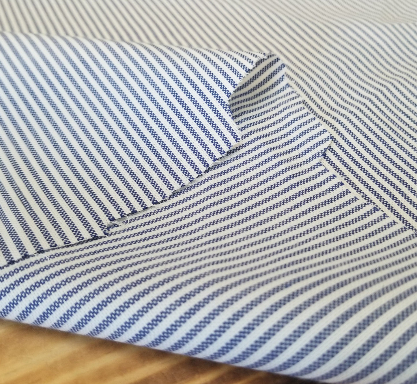 Designer Deadstock Cotton Shirting Vertical Micro Stripe Navy and White Woven- by the yard