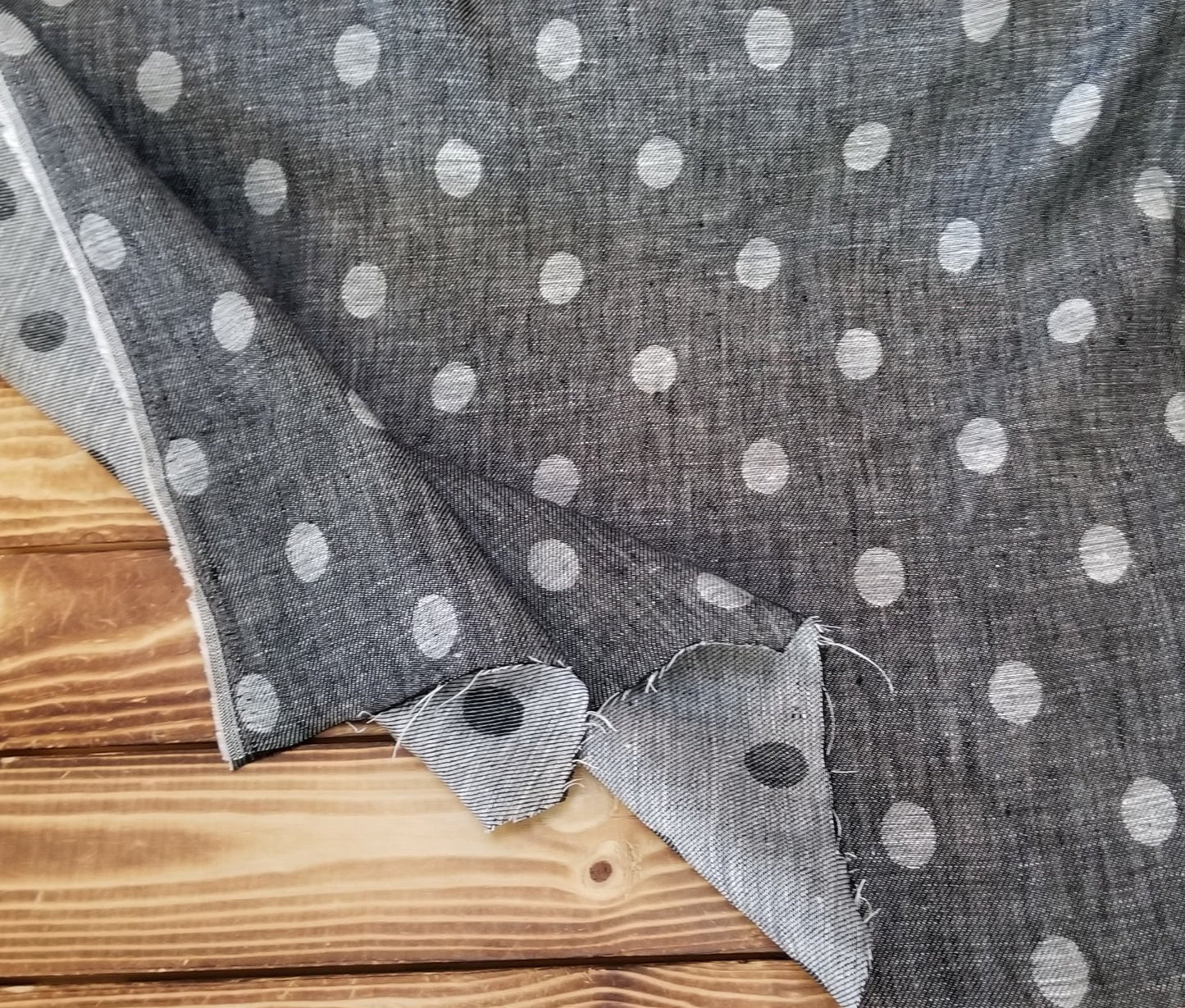 Designer Deadstock Linen Reversible Dots Black and Ivory Jacquard Woven-by the yard