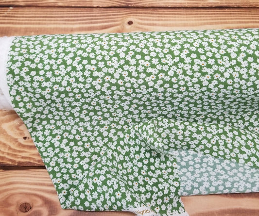 Scattered Floral Green Rayon Textured Woven-by the yard