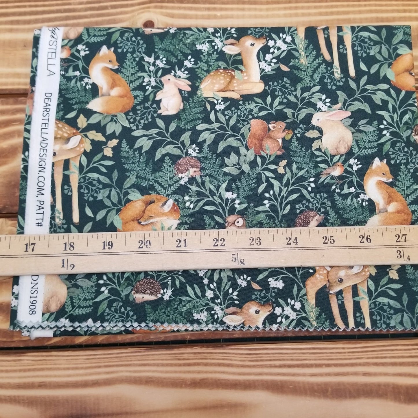 End of Bolt: 1 yard cut- Total of 1 yard of Quilting Cotton Dear Stella Woodland Animals As pictured