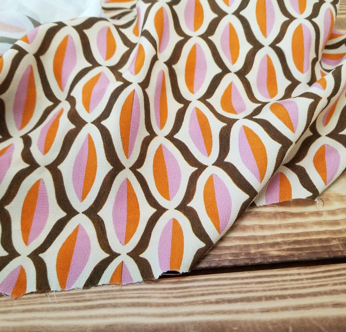 Designer Deadstock Italian Retro Orange and Pink Rayon Crepe Woven- by the yard