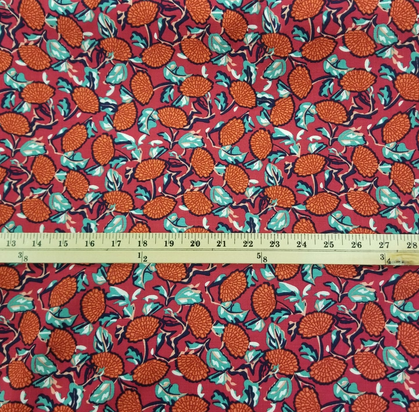 LA Finch 5 yard precuts : 5 yards of Designer Deadstock Fuchsia and Orange Abstract Fan Florals Laundered Cotton Rayon Linen Woven