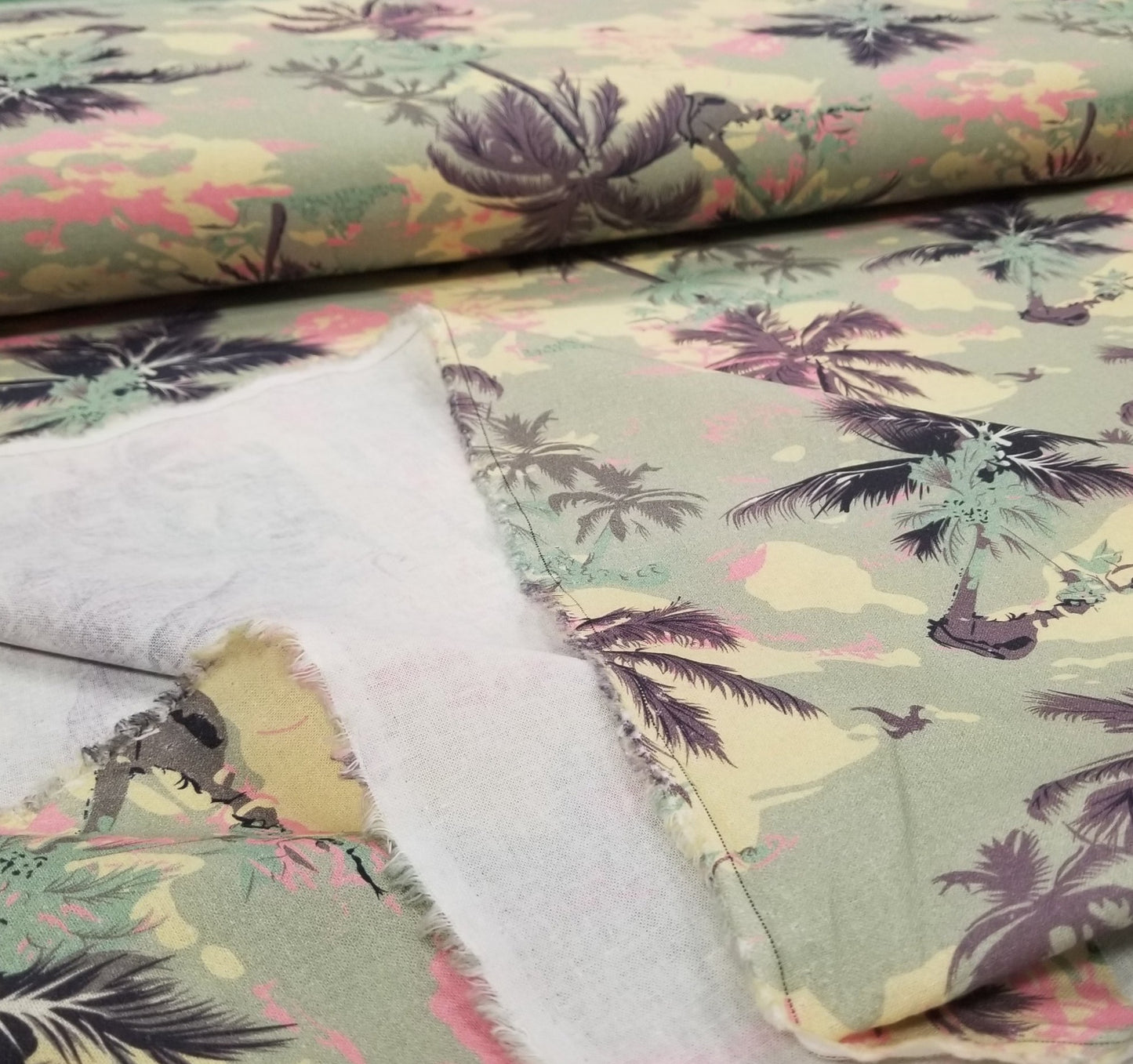 End of Bolt: 3.5 yards of Designer Deadstock Resortwear Palm Trees Cotton Linen Woven-remnant