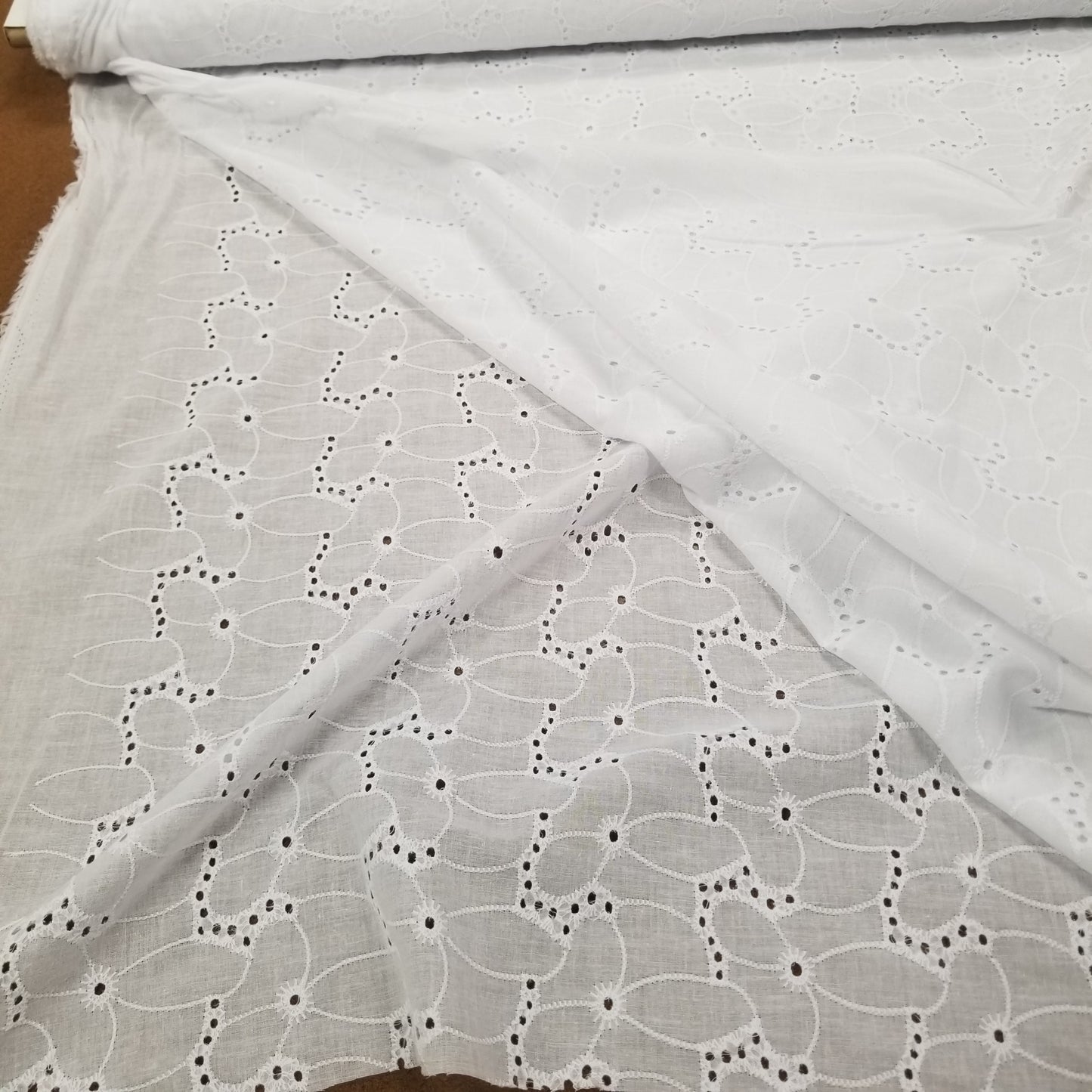 End of Bolt: 2 yards of Designer Deadstock White Cotton Romantic Florals Eyelet Woven- remnant