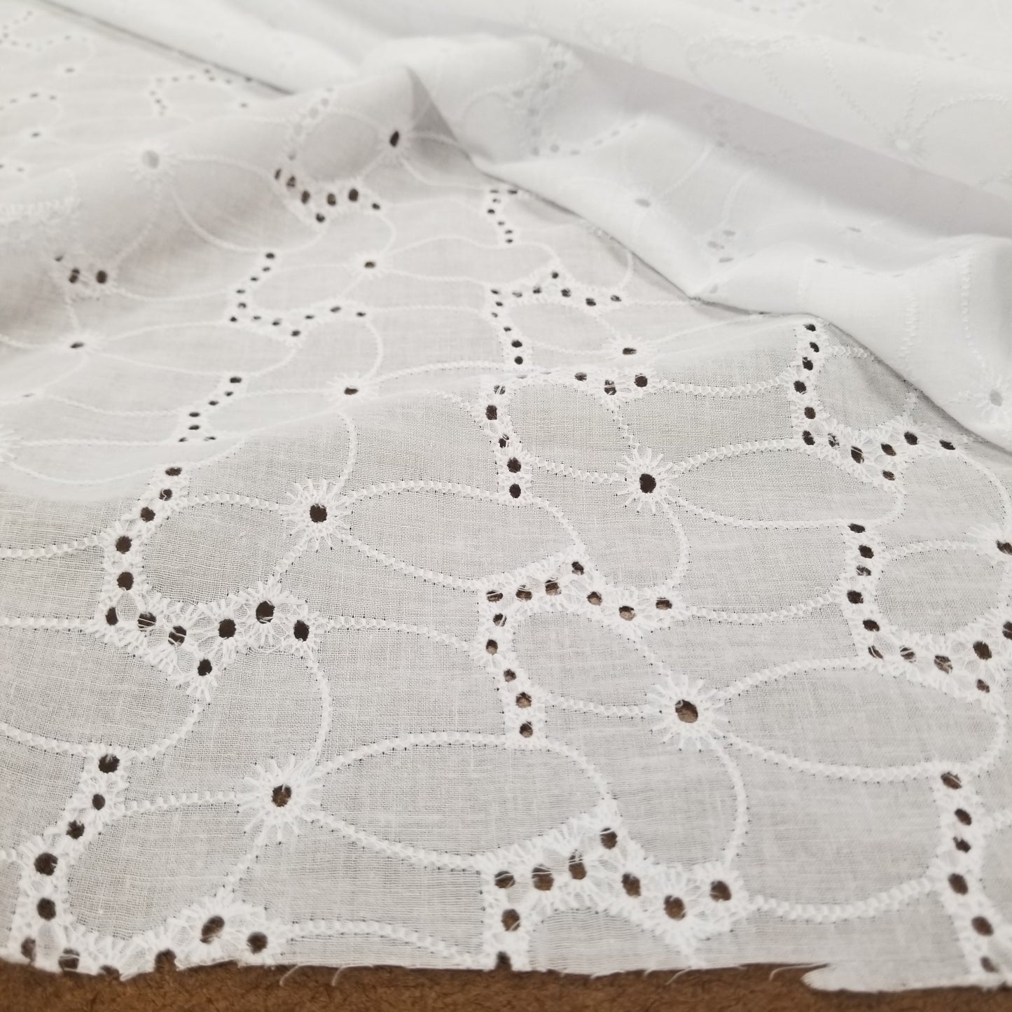 End of Bolt: 2 yards of Designer Deadstock White Cotton Romantic Florals Eyelet Woven- remnant