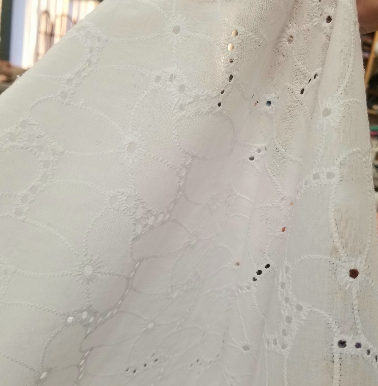 End of Bolt: 2 yards of Designer Deadstock White Cotton Romantic Florals Eyelet Woven- remnant