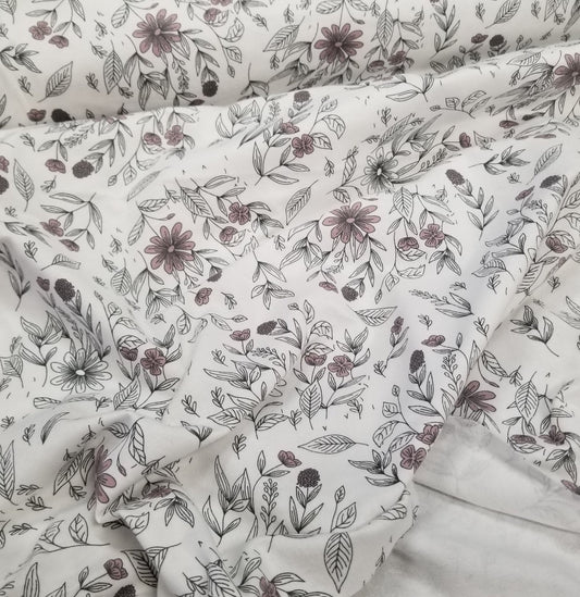 Deadstock Cotton Floral Sketches Flannel Woven- by the yard