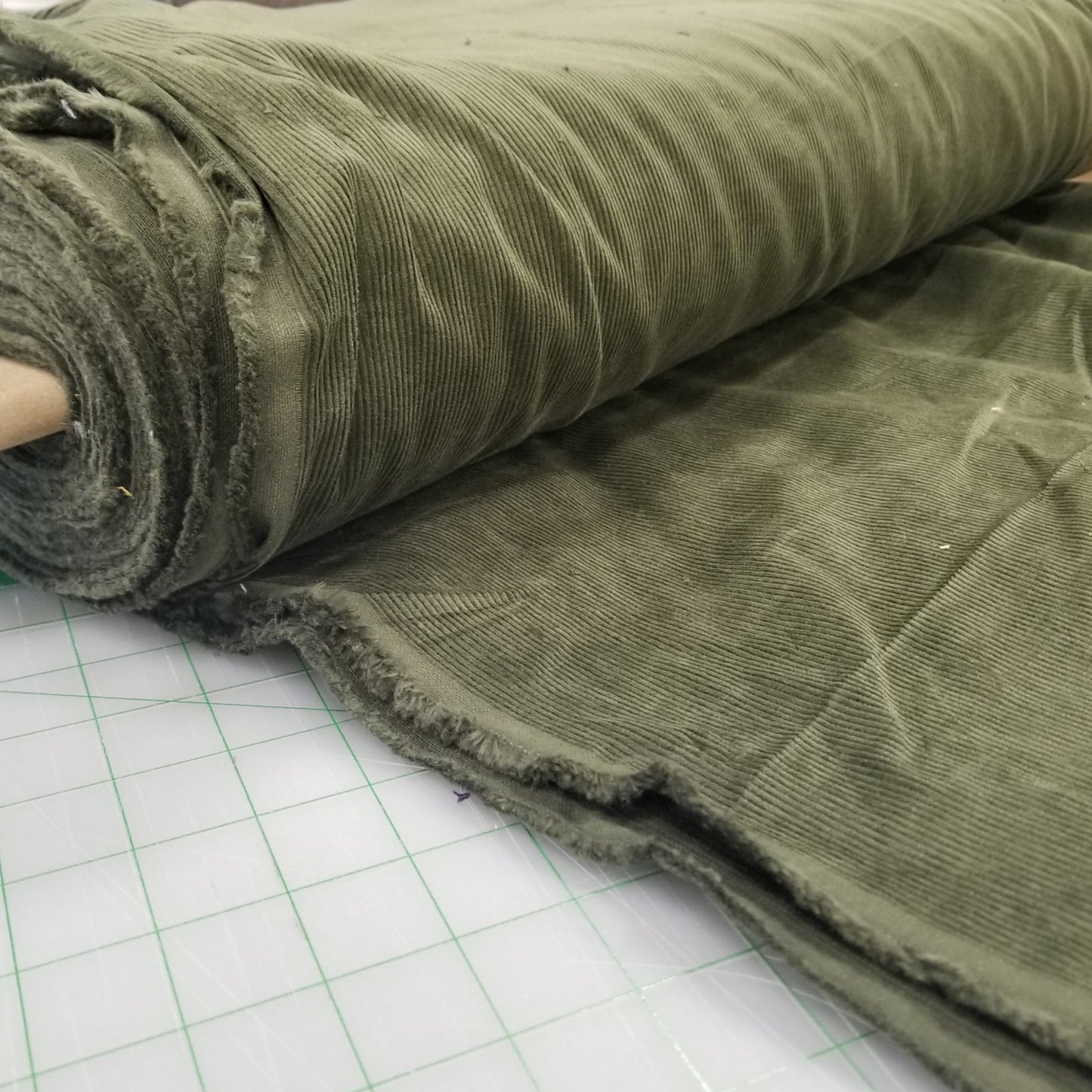 Corduroy  Olive Green Wide Wale Cotton Non- Stretch Woven-Sold by the yard