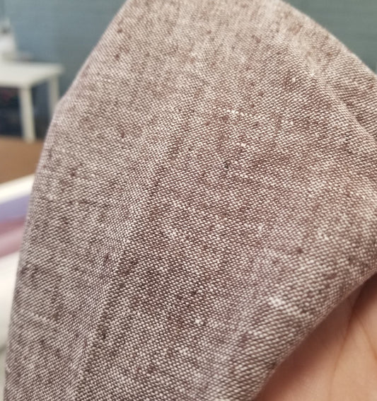Pre-order:Designer Deadstock Cotton Linen Spandex Stretch Two Tone Brown Woven-by the yard
