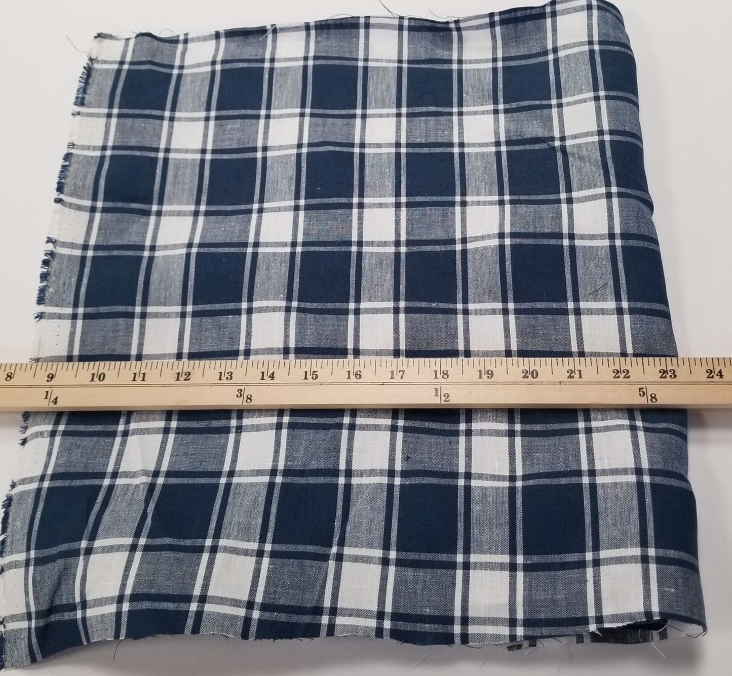 Irish Linen Plaid Navy and White Bryson Woven 194 GSM- by the yard