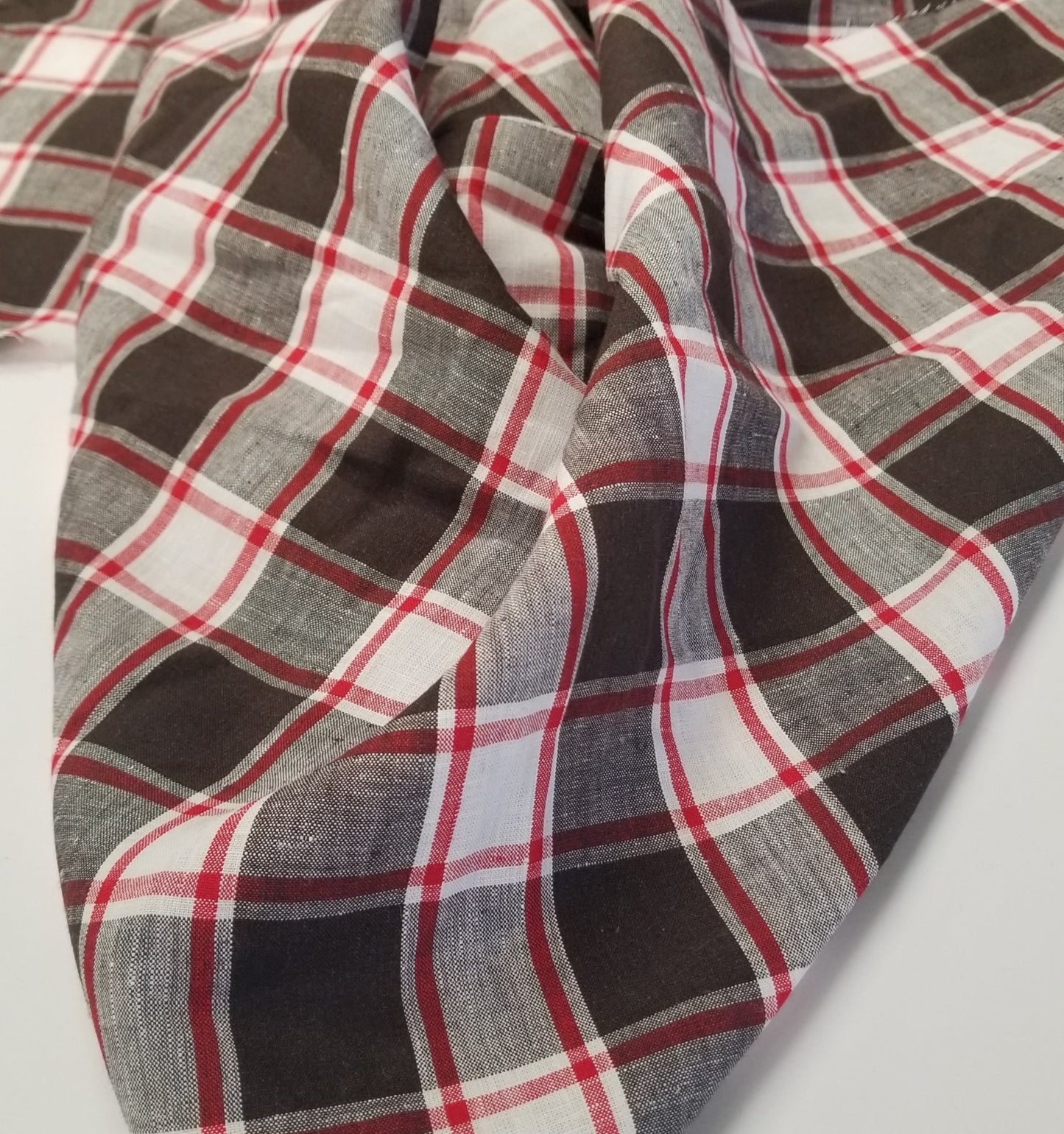 Irish Linen Plaid Red and Brown Bryson Woven 194 GSM- by the yard