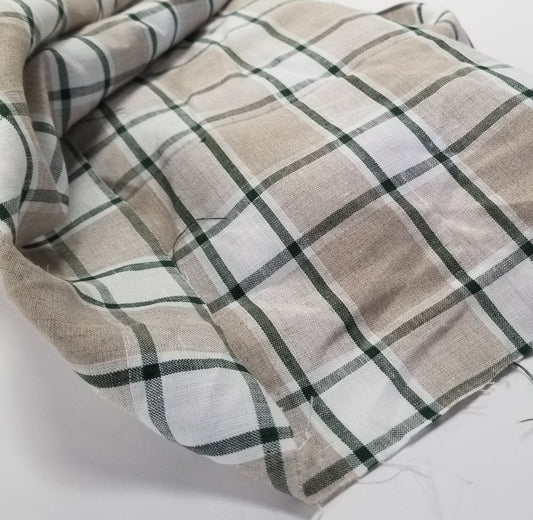 End of Bolt: 3 yards of Irish Linen Plaid Green and Tan Bryson Woven 194 GSM- remnant