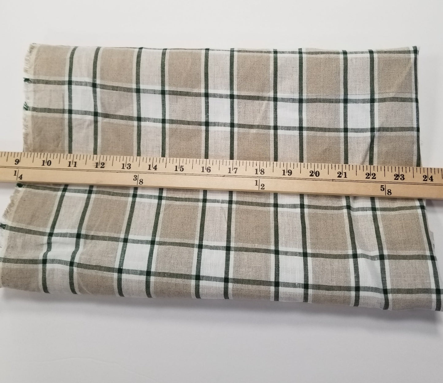 Irish Linen Plaid Green and Tan Bryson Woven 194 GSM- by the yard