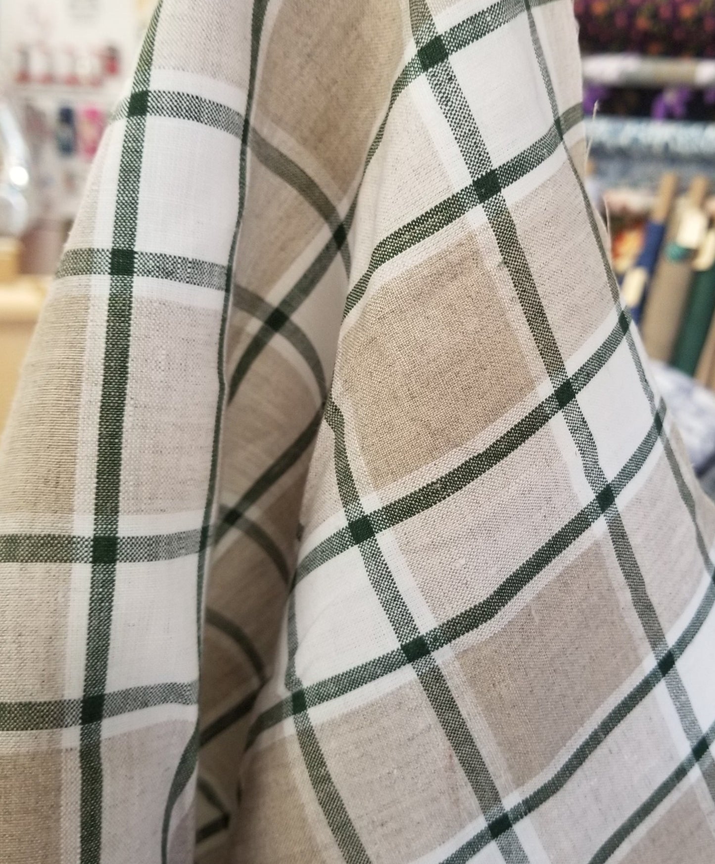 Irish Linen Plaid Green and Tan Bryson Woven 194 GSM- by the yard