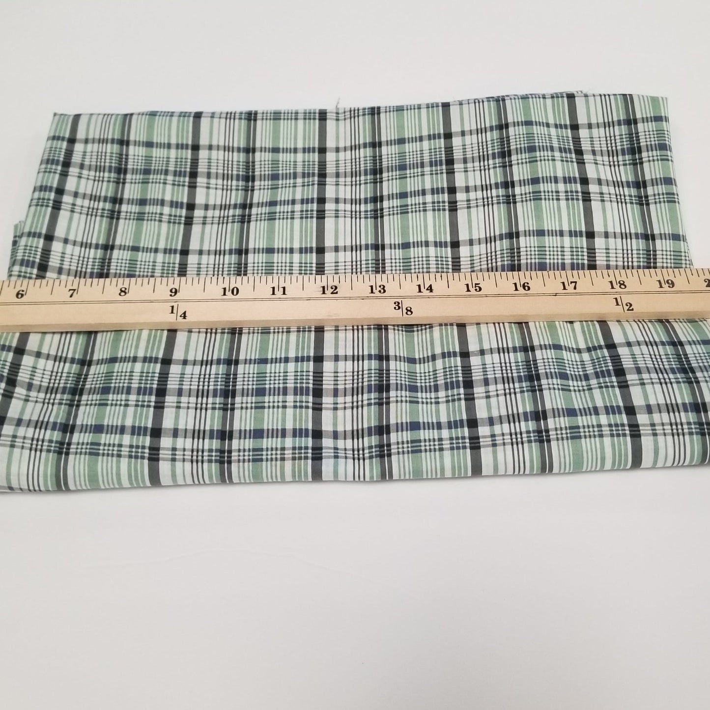 End of BOlt: 2.5 yards of Designer Deadstock Plaid Green Ivory and Charcoal Cotton Lawn Shirting Woven-remnant