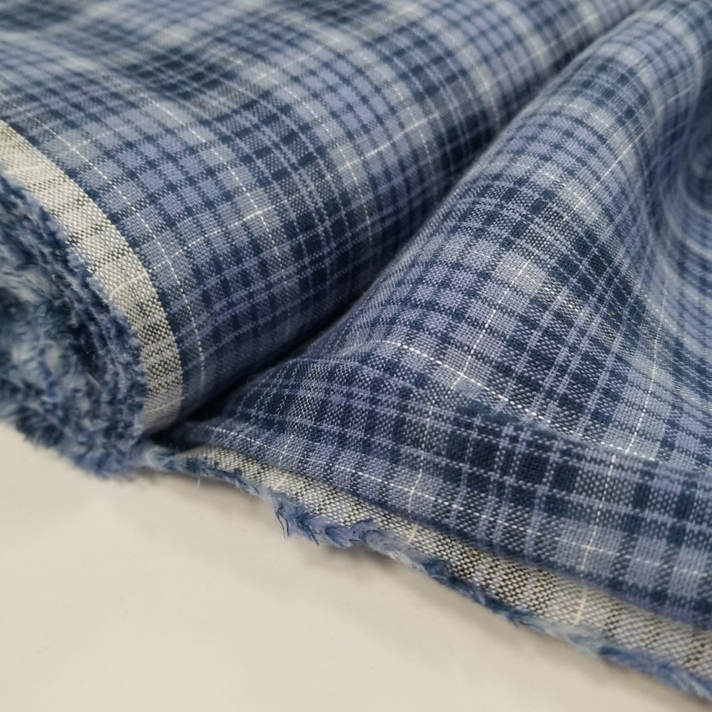 End of Bolt: 1 yard of Irish Linen Keady Blue Plaid Spence Bryson Woven 165 GSM- remnant