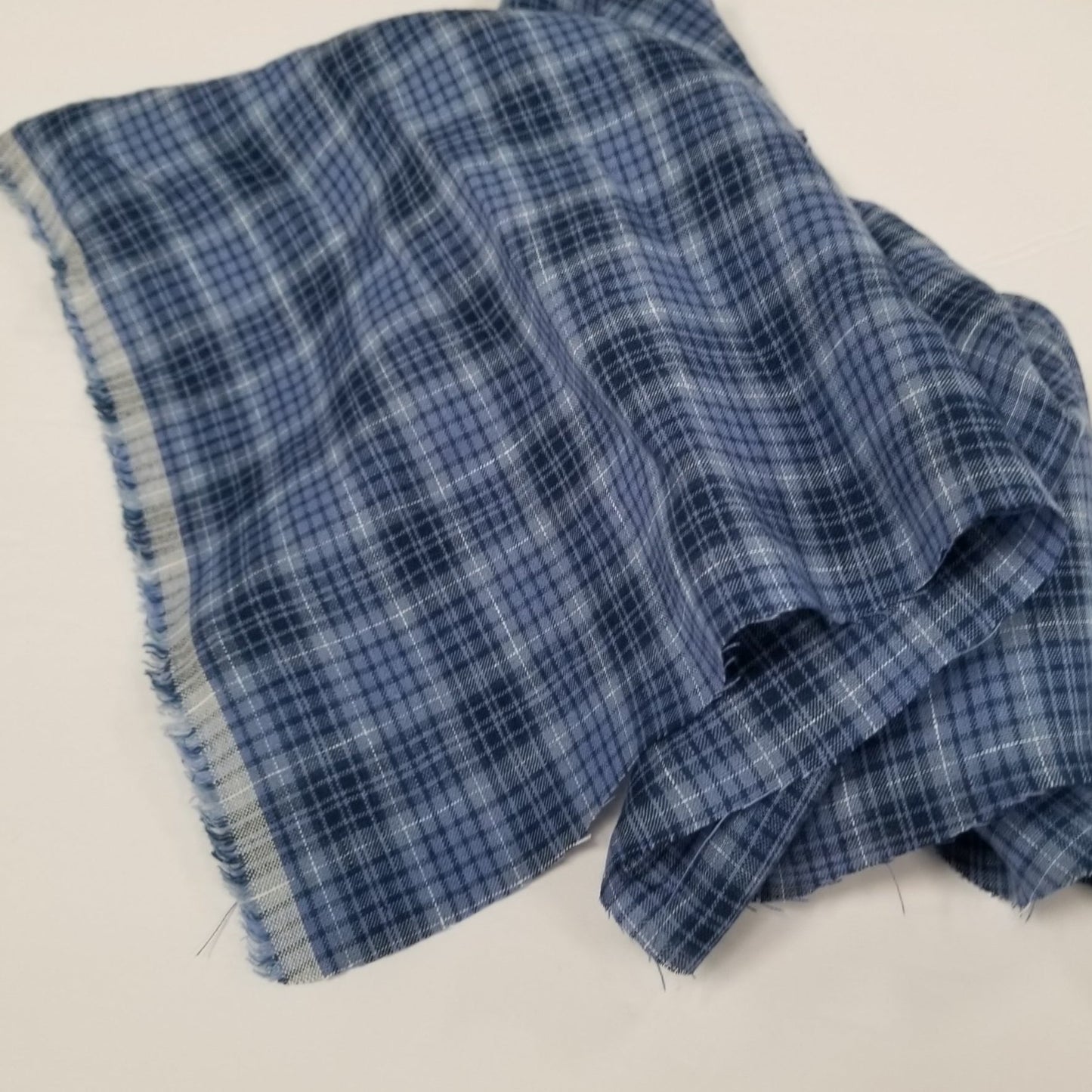 End of Bolt: 1 yard of Irish Linen Keady Blue Plaid Spence Bryson Woven 165 GSM- remnant