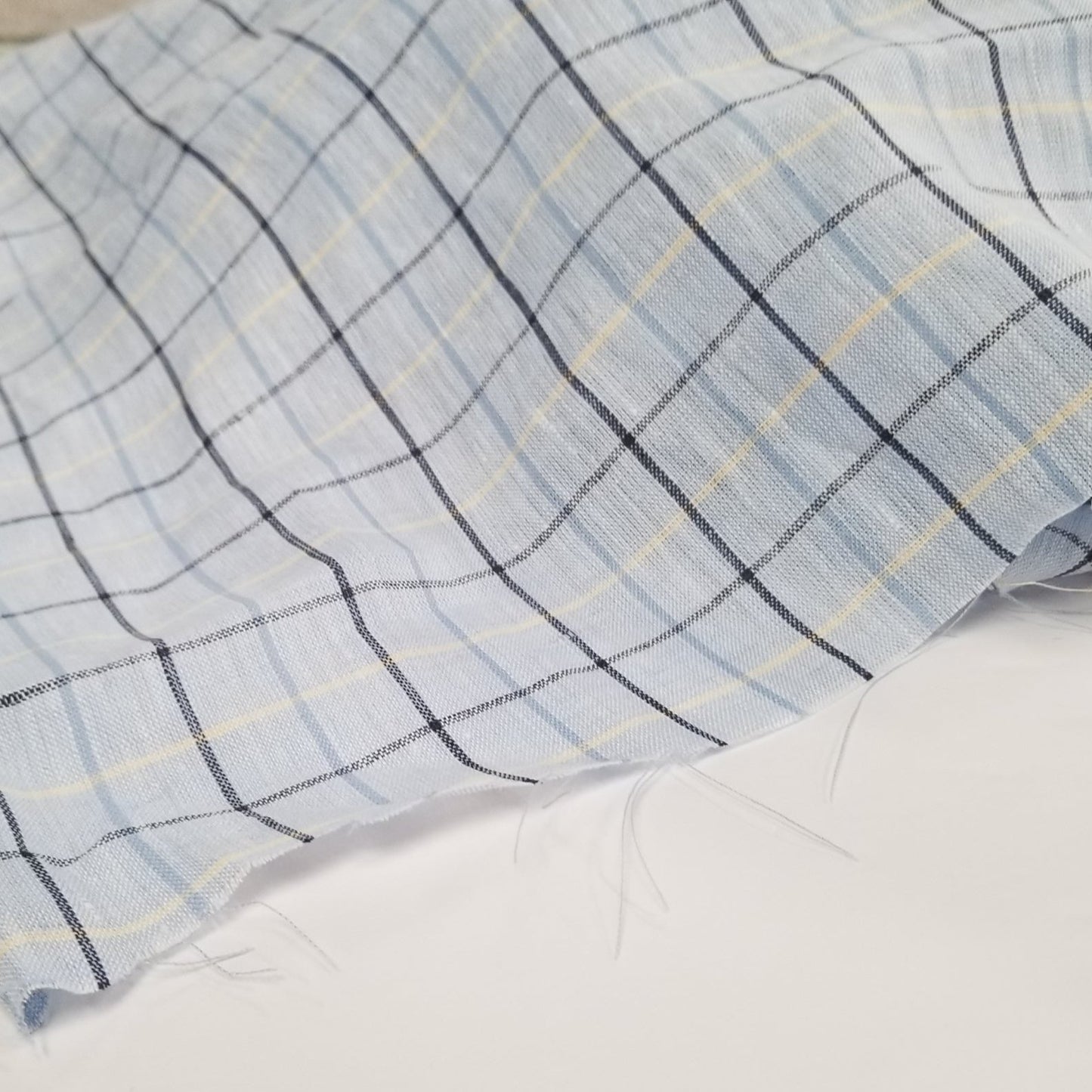 Irish Linen Light Blue and Yellow Plaid Spence Bryson Woven 150 GSM- by the yard