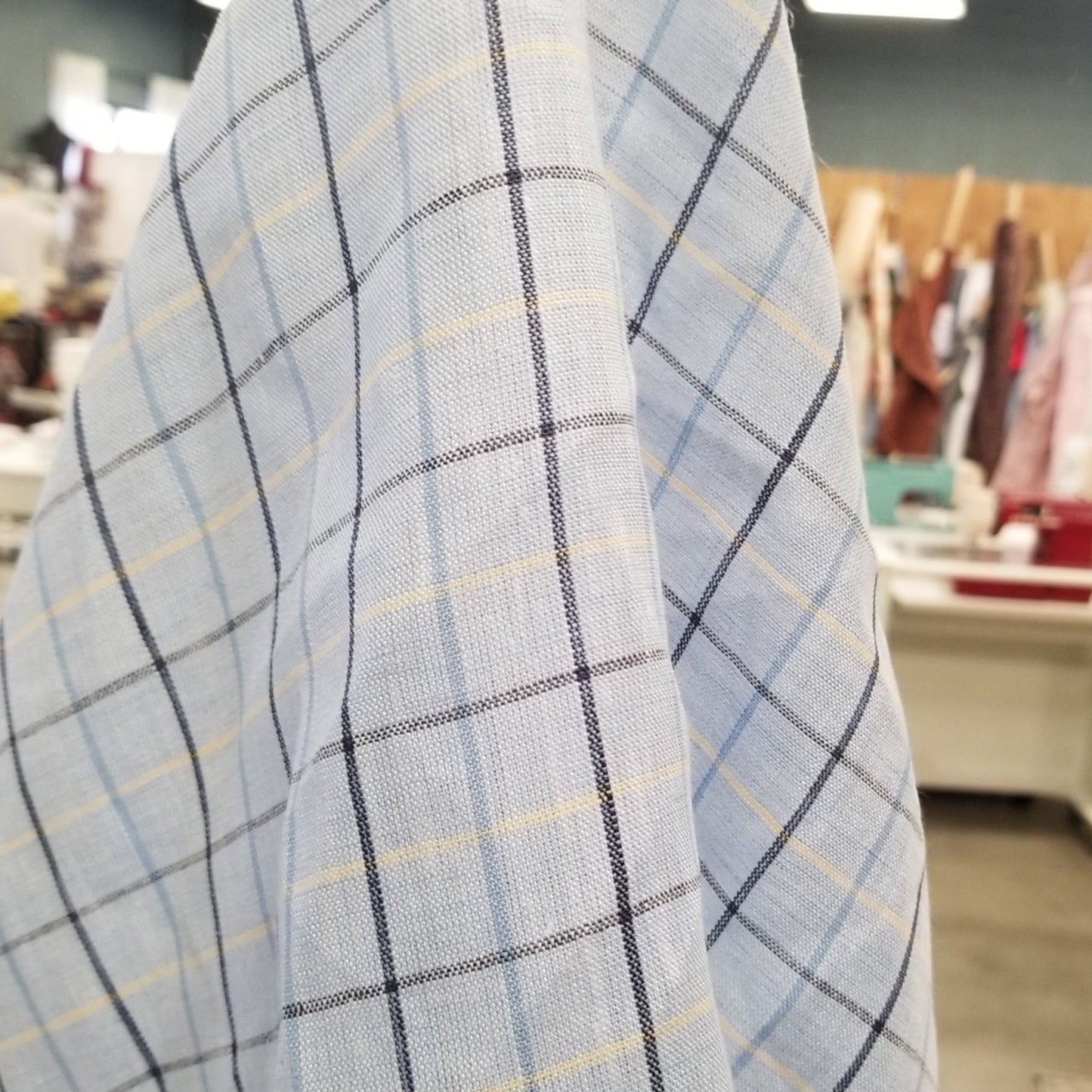 Irish Linen Light Blue and Yellow Plaid Spence Bryson Woven 150 GSM- by the yard