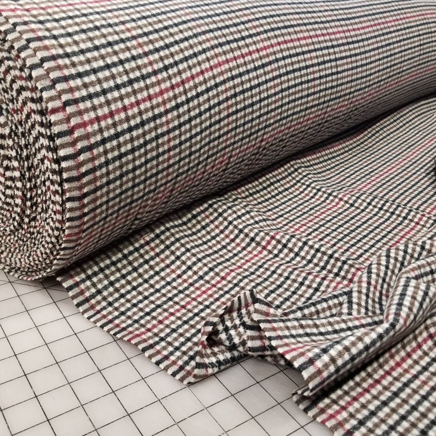 LA FInch 5 yard precut: 5 yards of Wool Blend Melton Olive and Burgundy Checks Woven