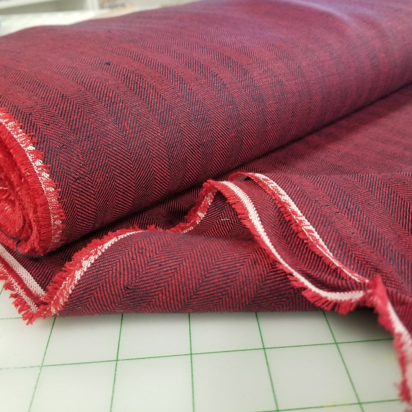 Irish Linen Red Herringbone Bottomweight Spence Bryson Woven 300 GSM- by the yard