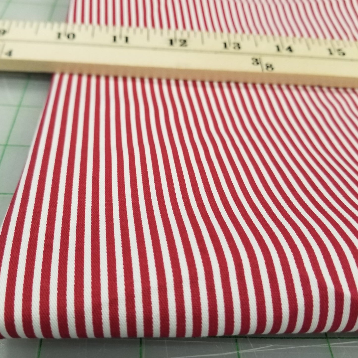 Designer Deadstock European Soft Micro Stripe Red and Ivory Cotton Spandex Shirting Twill  Woven- by the yard