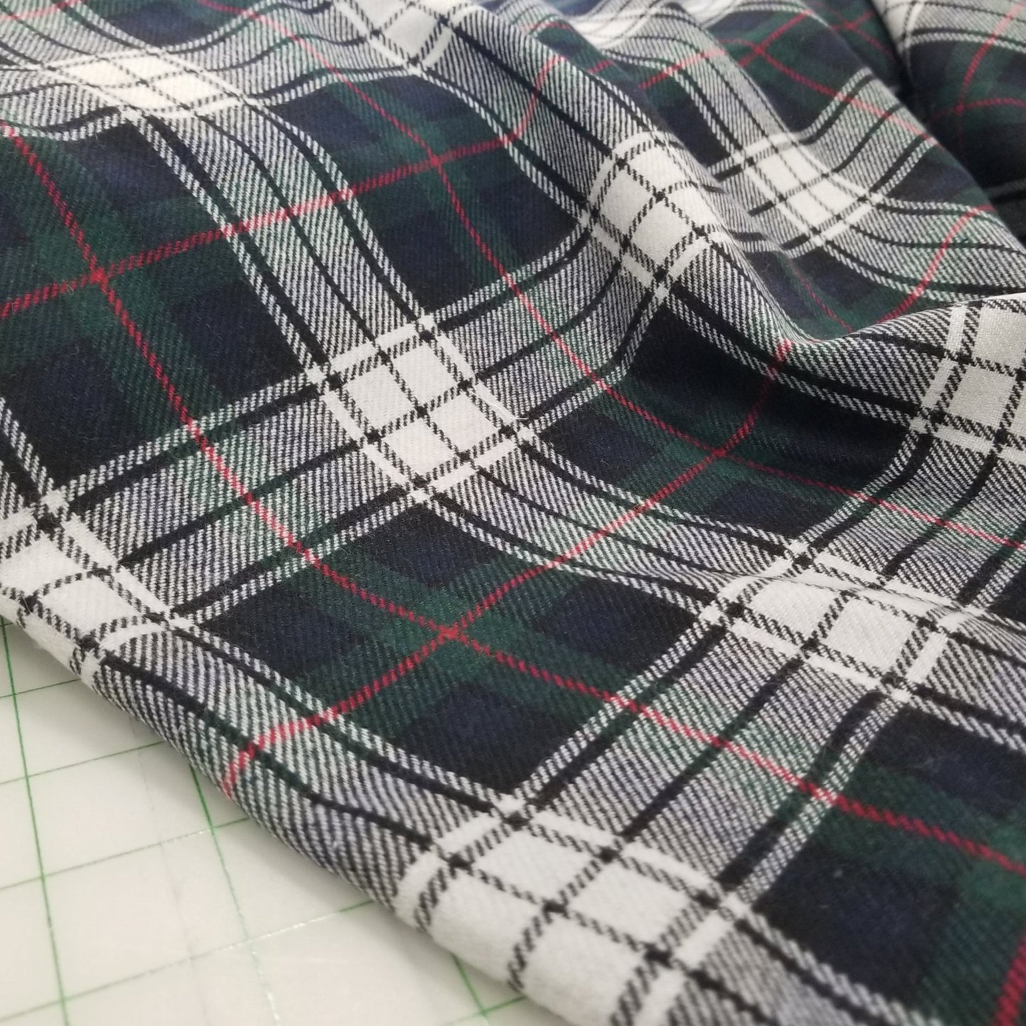 Designer Deadstock Italian Viscose Wool Plaid Green Woven- by the yard