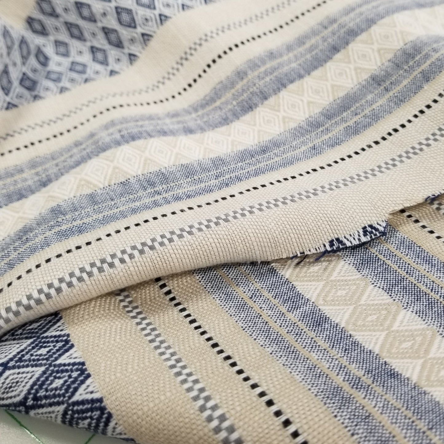 Designer LA Deadstock Cotton Yarn Dyed Off-White and Blue Opaque Textured Apparel Woven- price by the yard