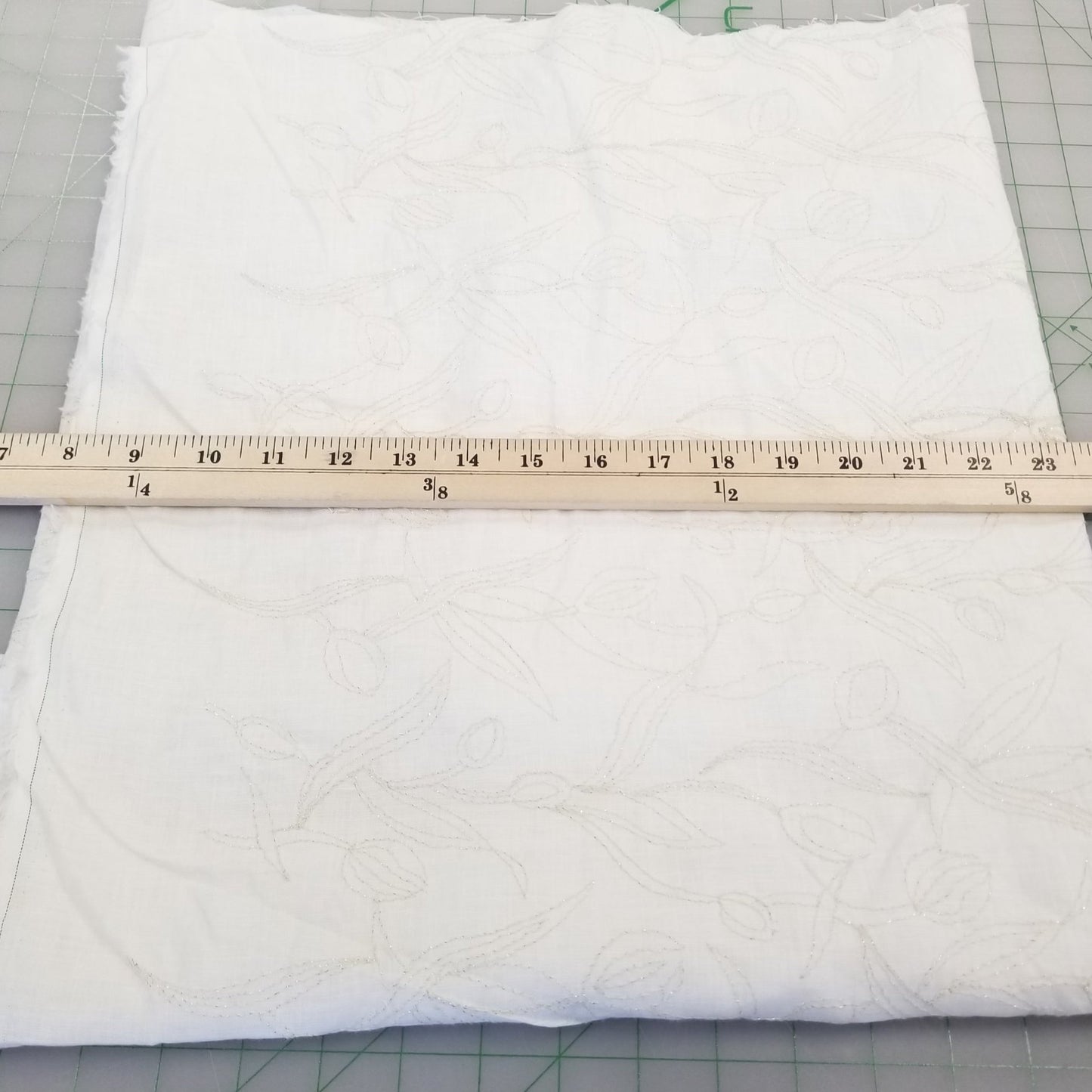 LA Finch 5 yard precuts: 5 yards of Designer European Deadstock 100% Ivory Linen with Embroidered Silver Lurex Stitching Leaves