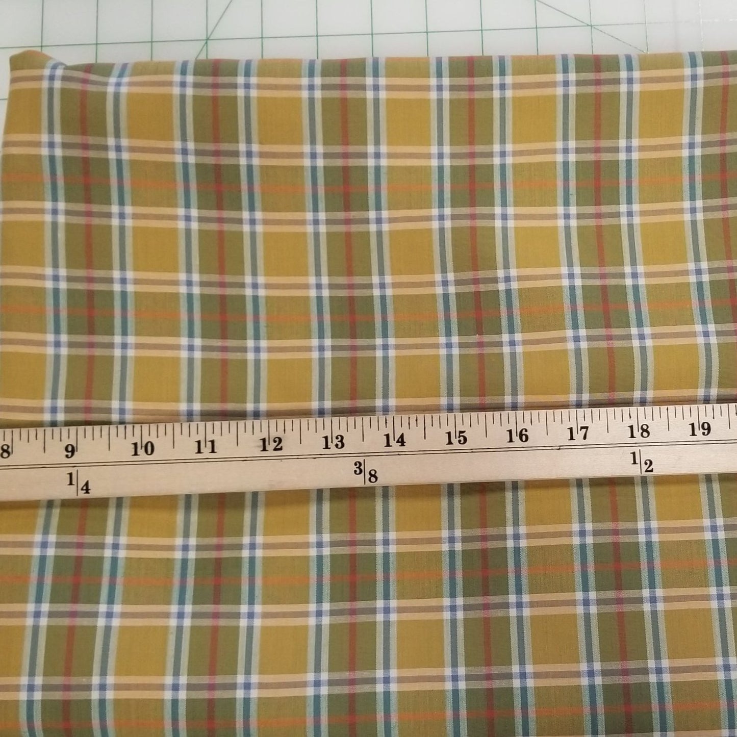 FABRIC SWATCH OF Designer Deadstock European Soft Apparel Yarn Dyed Plaid Muted Orange Yellow and Blue Shirting Woven-SWATCH