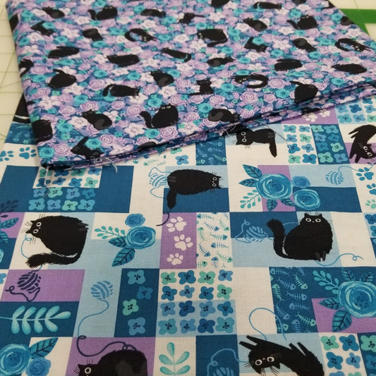 End of Bolt 2 yard case pack: 2 pieces of Quilting Cotton Cats from Studio E Fabrics( 1 yard cuts)- As pictured